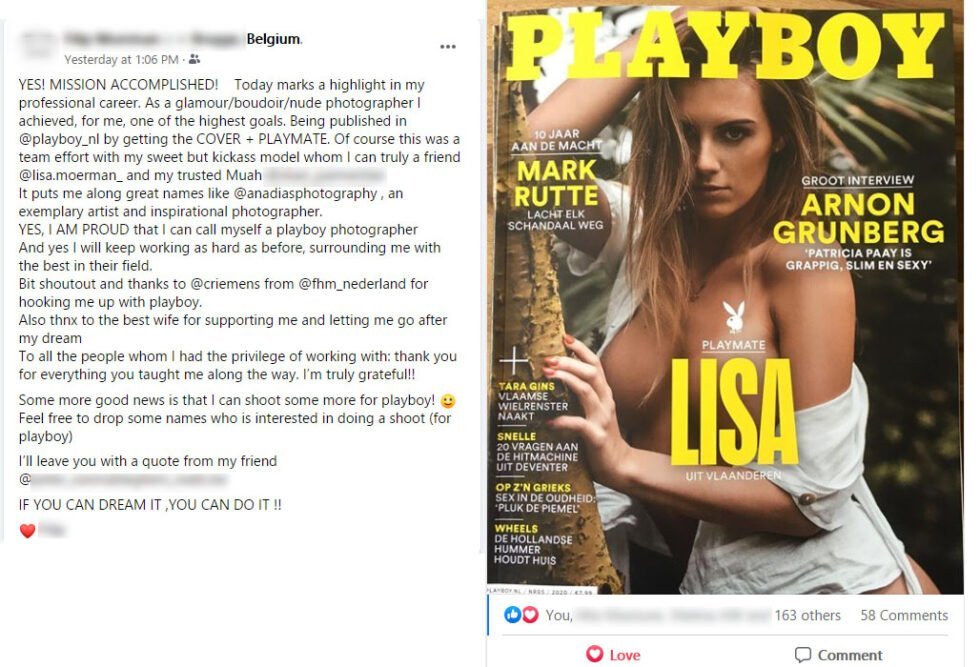Mission Accomplished - Pro Photographer lands a Playboy Cover - FB Post