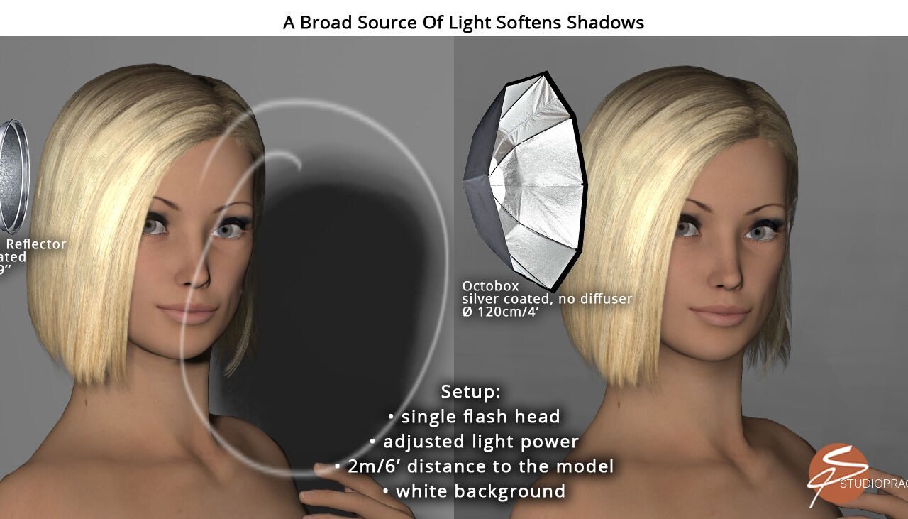 Broad Source of Light Softens Shadows - Photography Lighting